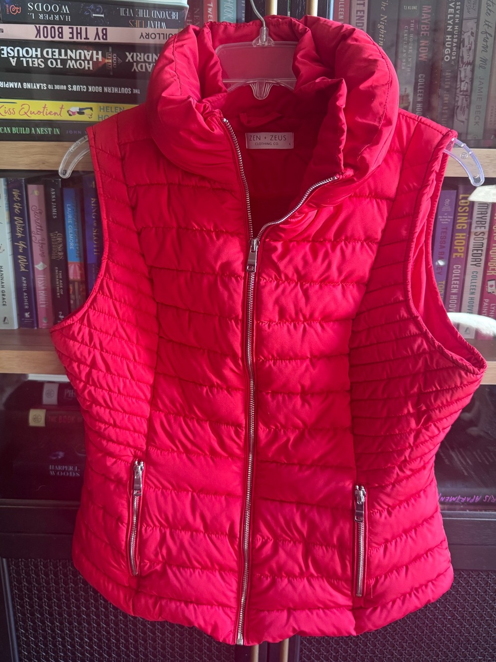 Zen + Zeus Red Quilted Puffer Vest Size Large